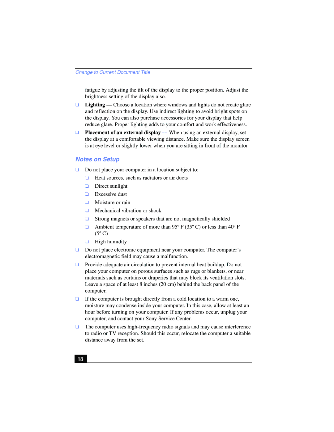 Sony PCG-FX210, PCG-FX215 manual Change to Current Document Title 