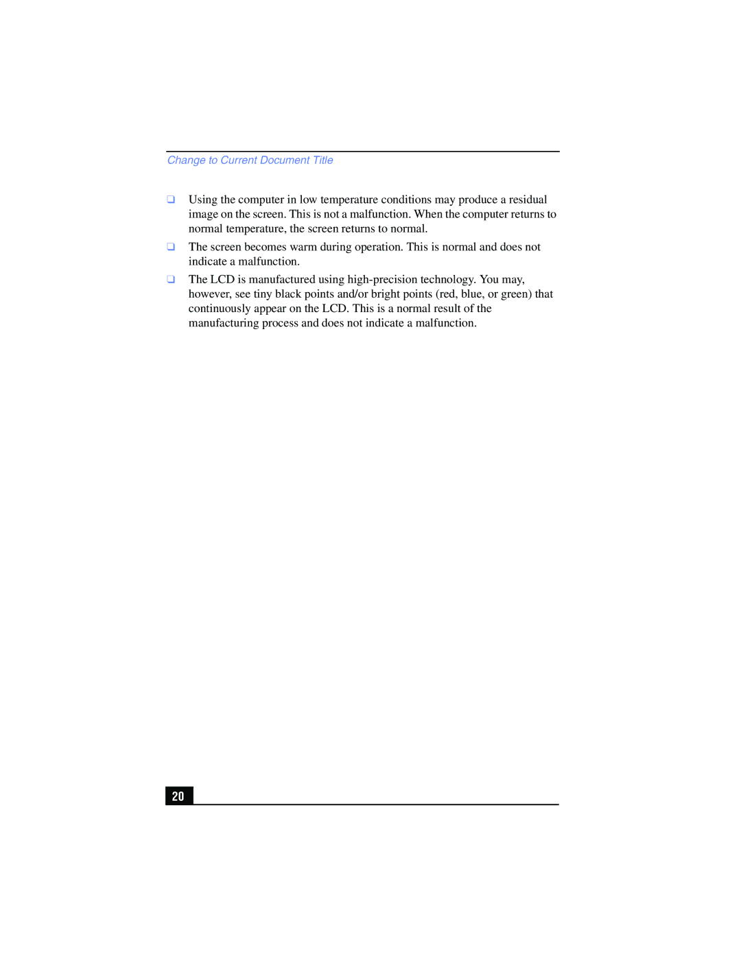 Sony PCG-FX210, PCG-FX215 manual Change to Current Document Title 