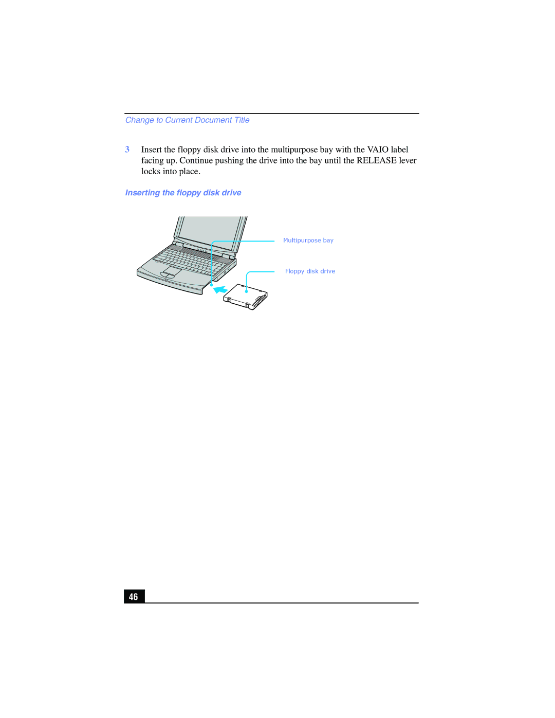 Sony PCG-FX210, PCG-FX215 manual Inserting the floppy disk drive 