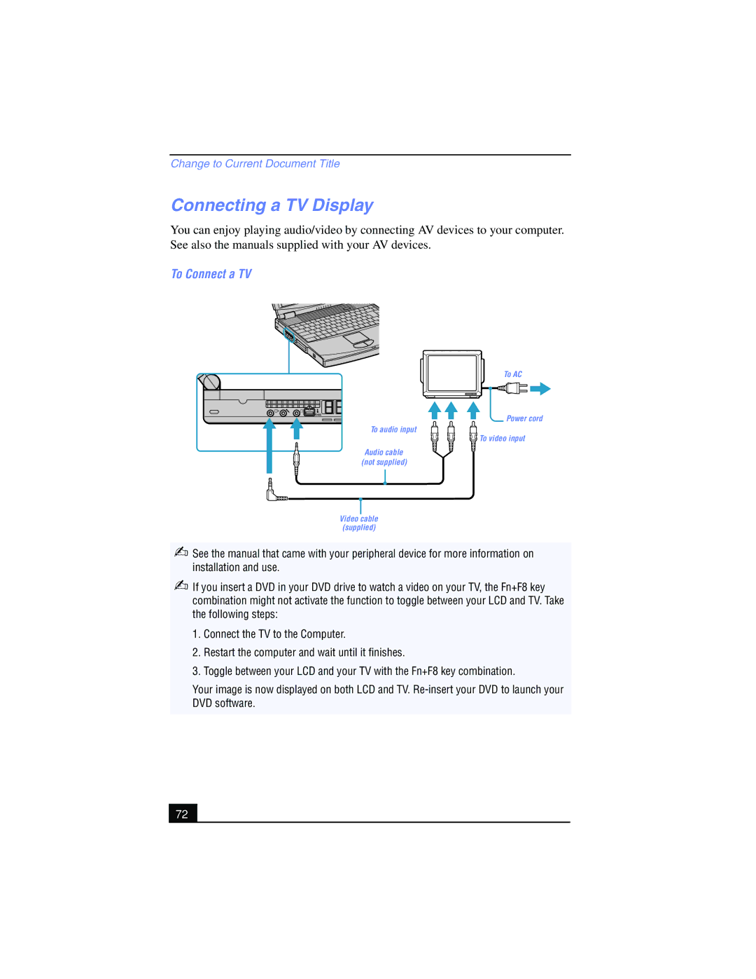 Sony PCG-FX210, PCG-FX215 manual Connecting a TV Display, To Connect a TV 