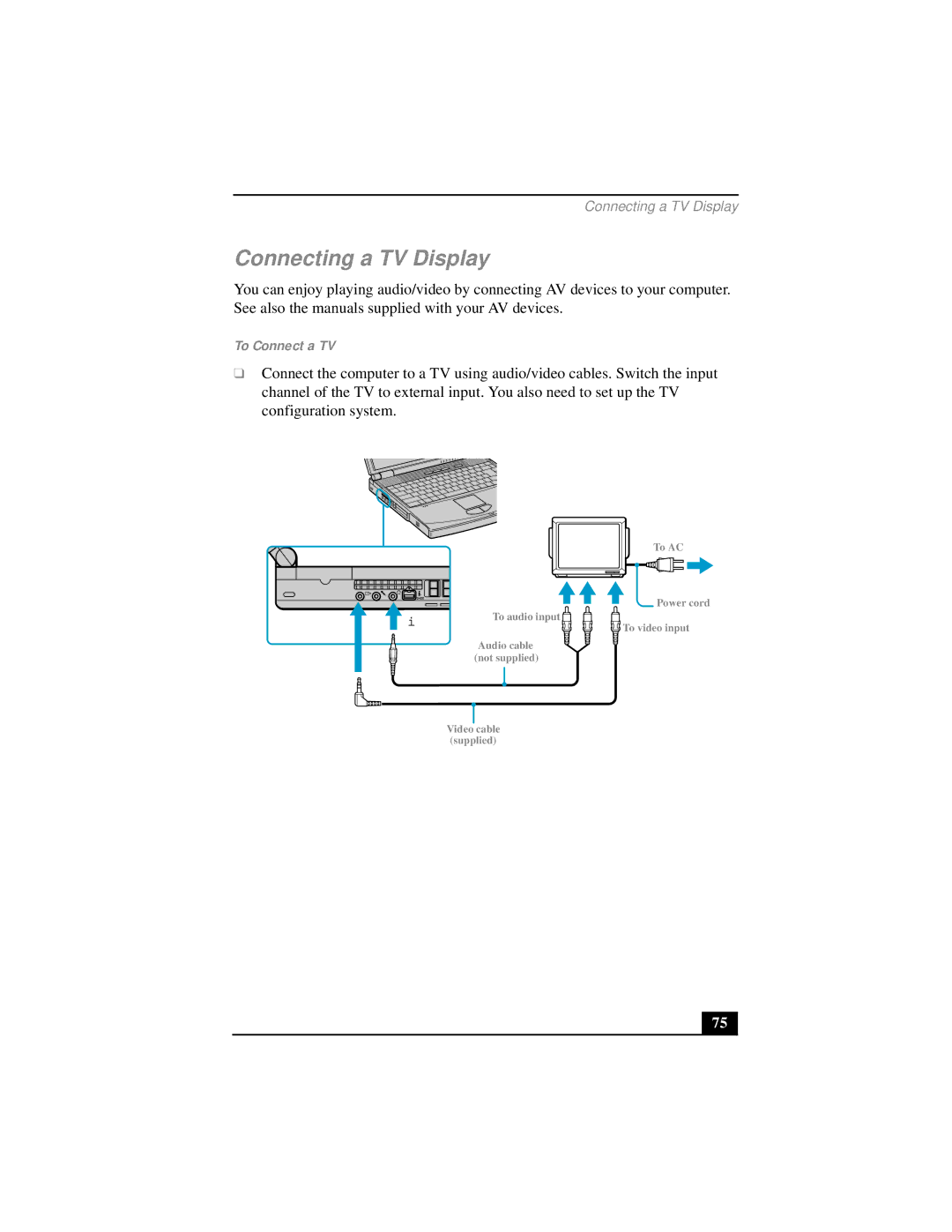 Sony PCG-FX290 manual Connecting a TV Display, To Connect a TV 