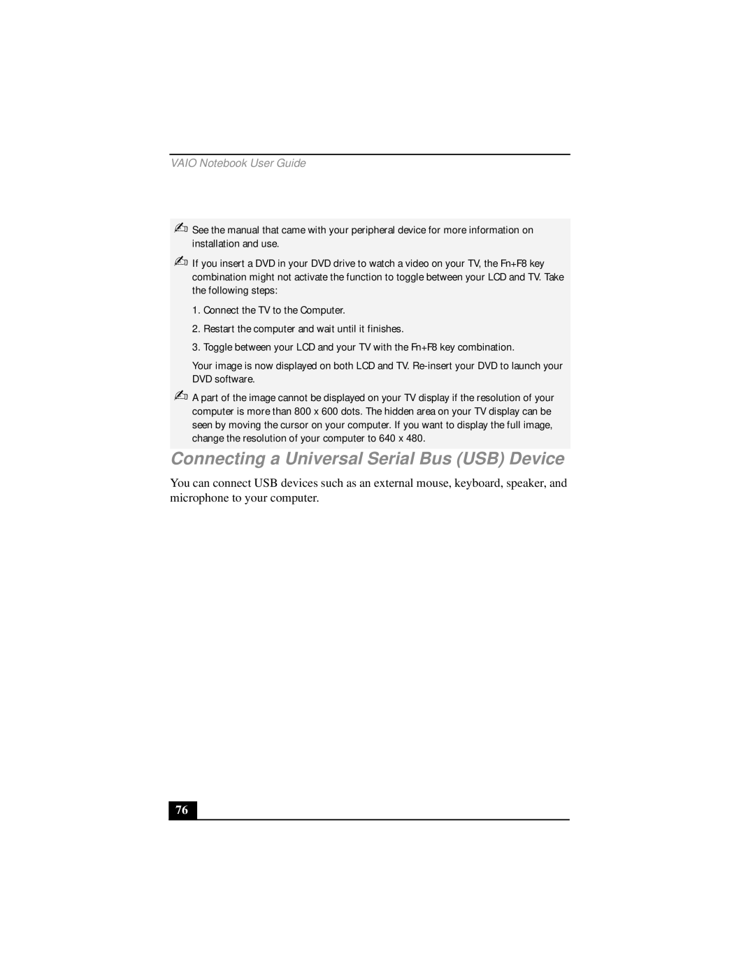 Sony PCG-FX290 manual Connecting a Universal Serial Bus USB Device 