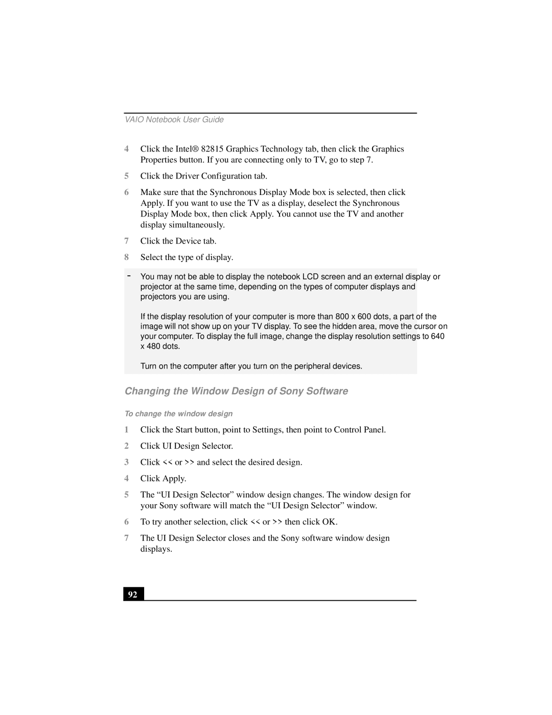 Sony PCG-FX290 manual Changing the Window Design of Sony Software, To change the window design 