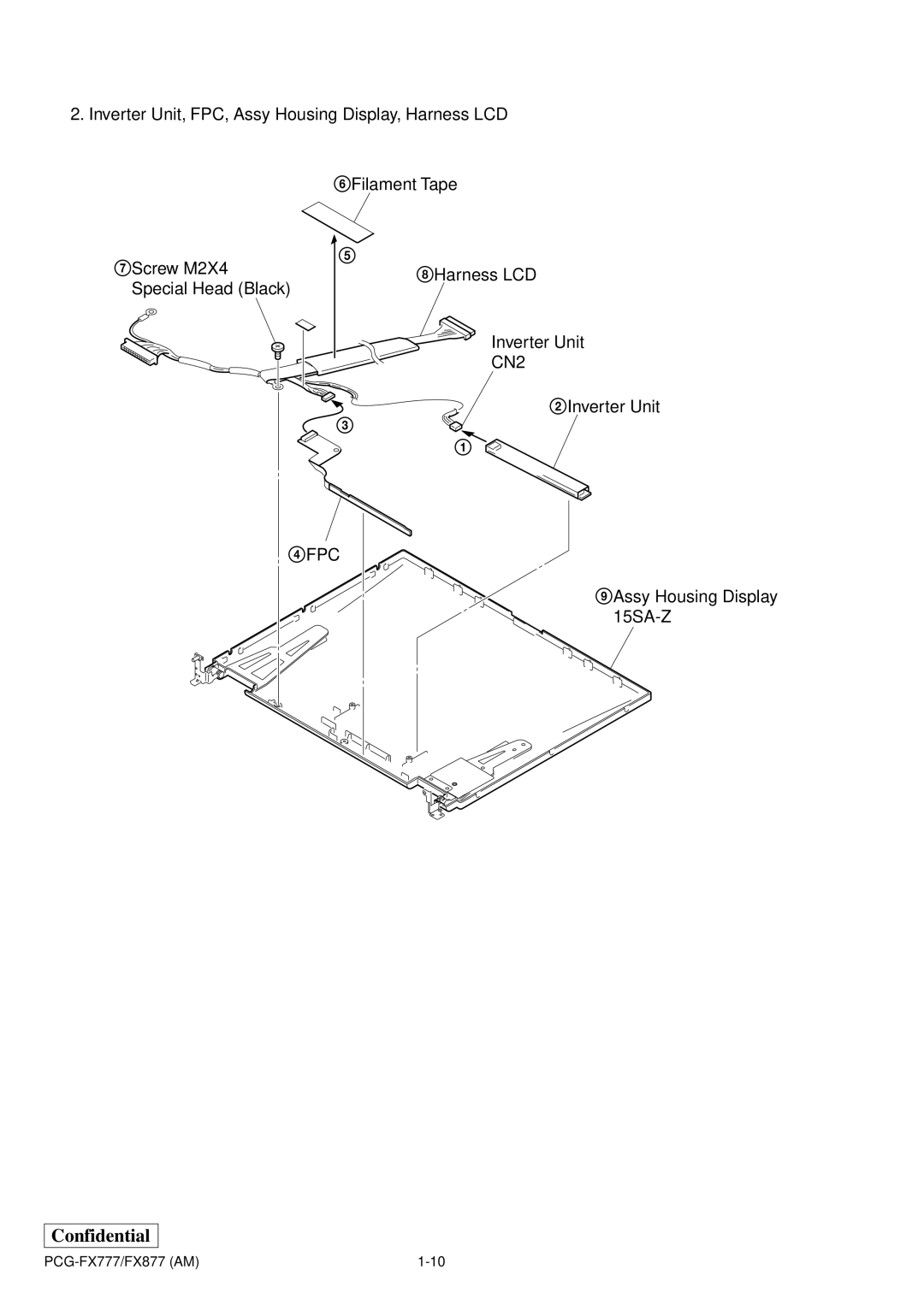 Sony PCG-FX877 service manual Inverter Unit, FPC, Assy Housing Display, Harness LCD 