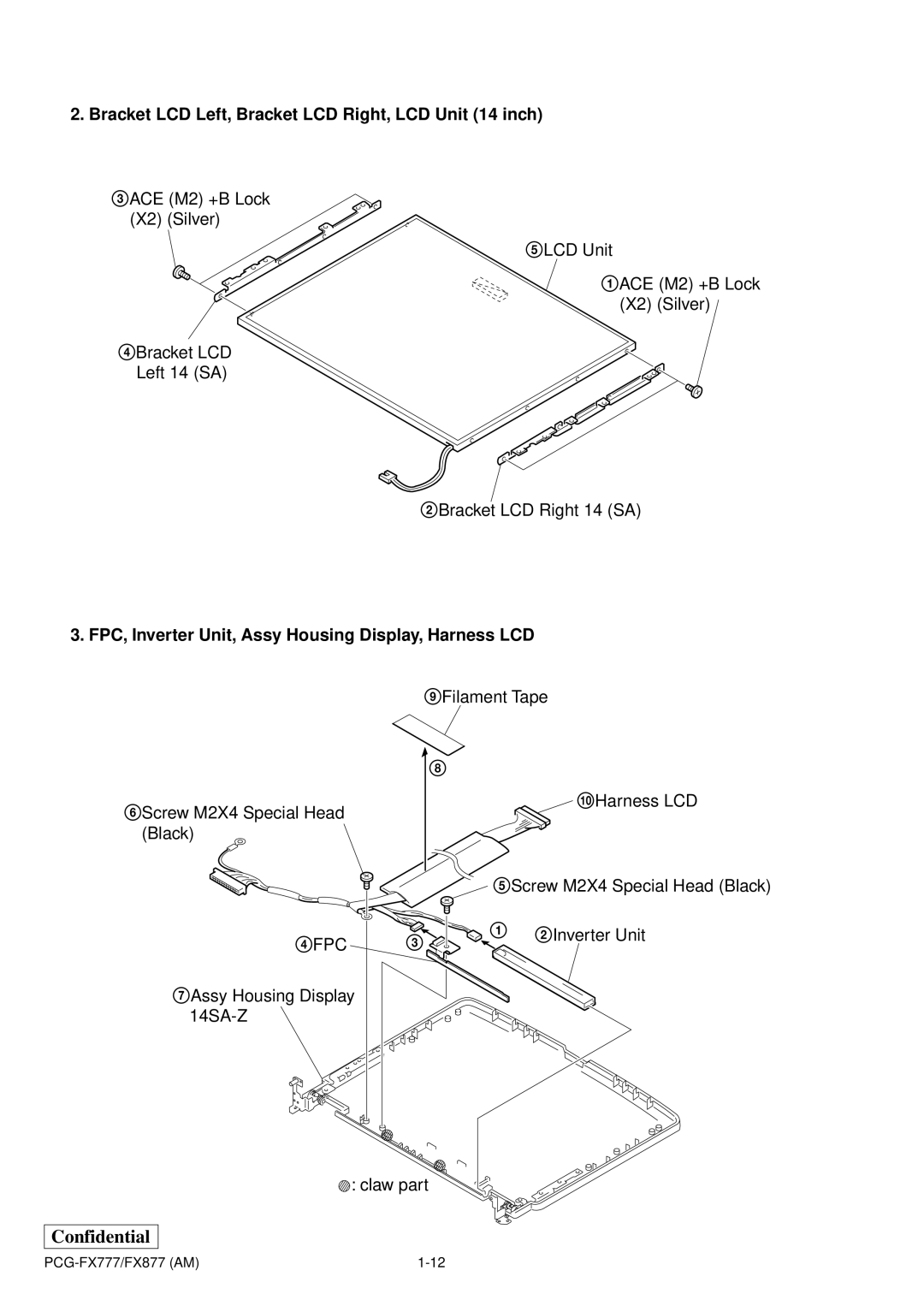 Sony PCG-FX877 service manual Bracket LCD Left, Bracket LCD Right, LCD Unit 14 inch 