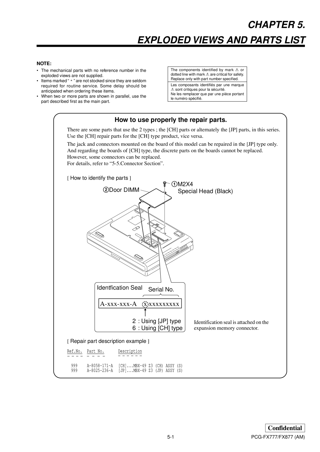 Sony PCG-FX877 service manual Chapter Exploded Views and Parts List 