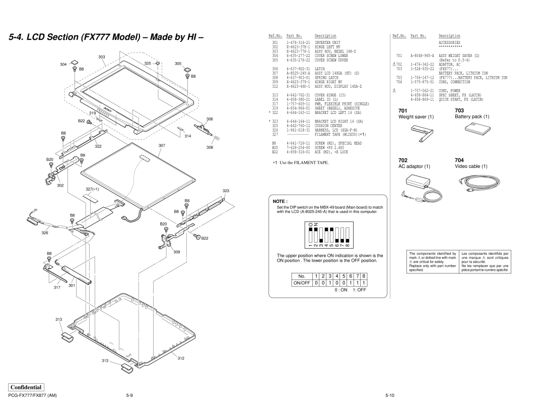 Sony PCG-FX877 service manual LCD Section FX777 Model Made by HI 