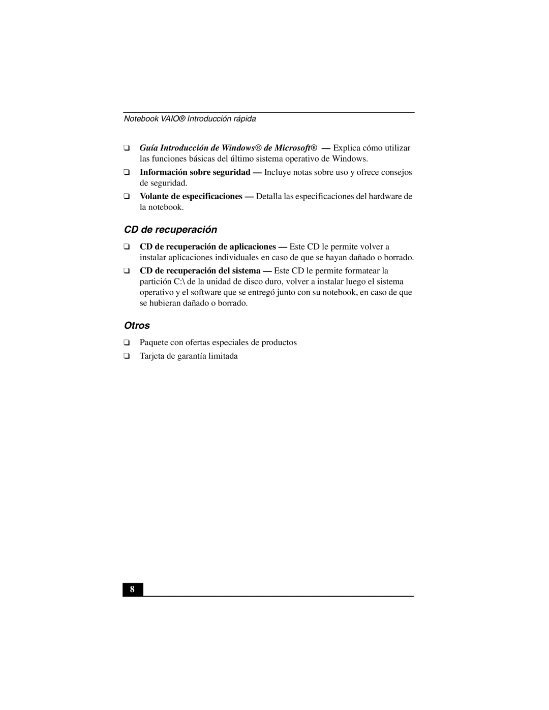 Sony PCG-FX877 service manual CD de recuperación, Otros 