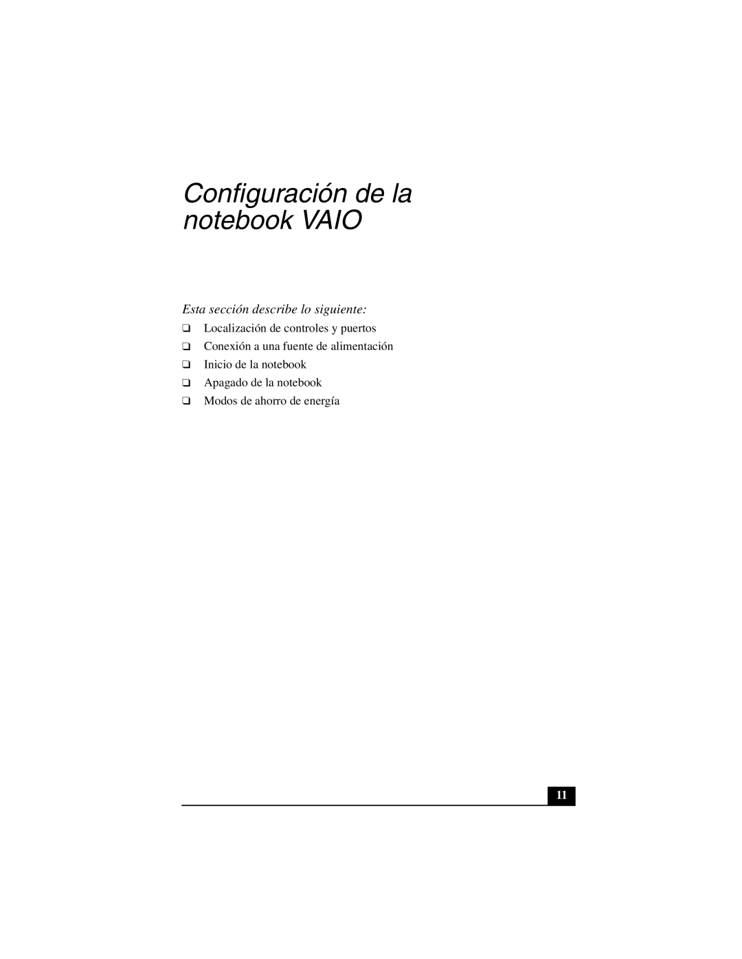 Sony PCG-FX877 service manual Configuración de la notebook Vaio 