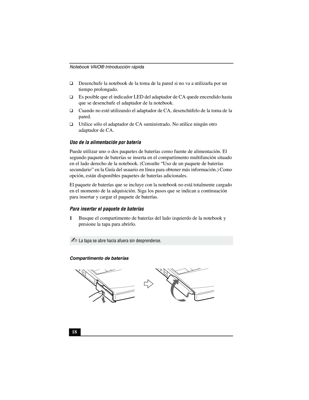 Sony PCG-FX877 service manual Uso de la alimentación por batería 