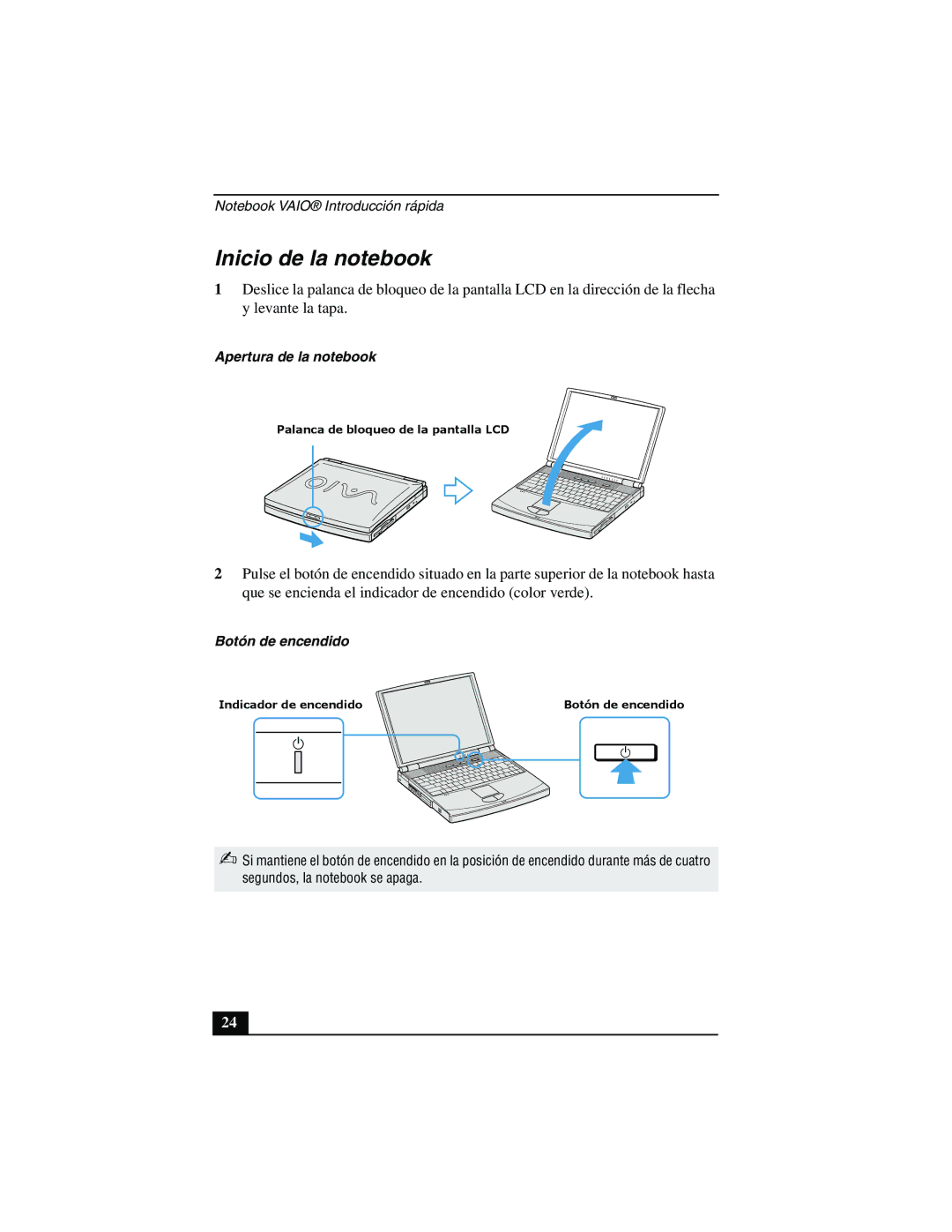 Sony PCG-FX877 service manual Inicio de la notebook, Botón de encendido 