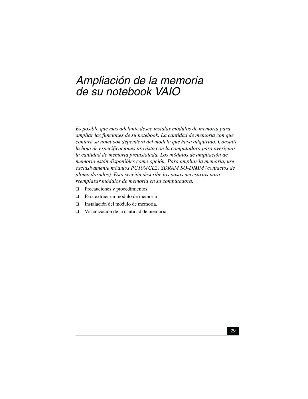 Sony PCG-FX877 service manual Ampliación de la memoria de su notebook Vaio 