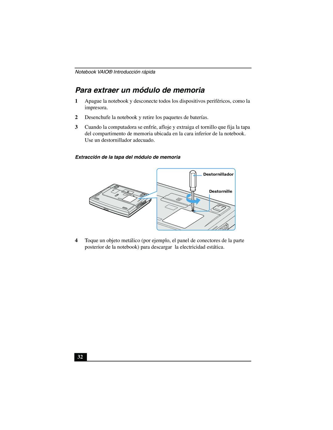 Sony PCG-FX877 service manual Para extraer un módulo de memoria 