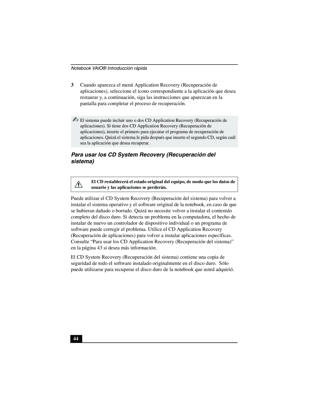 Sony PCG-FX877 service manual Para usar los CD System Recovery Recuperación del sistema 