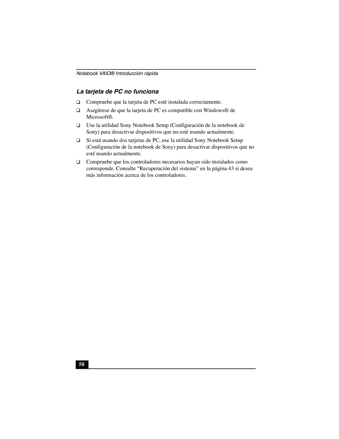 Sony PCG-FX877 service manual La tarjeta de PC no funciona 