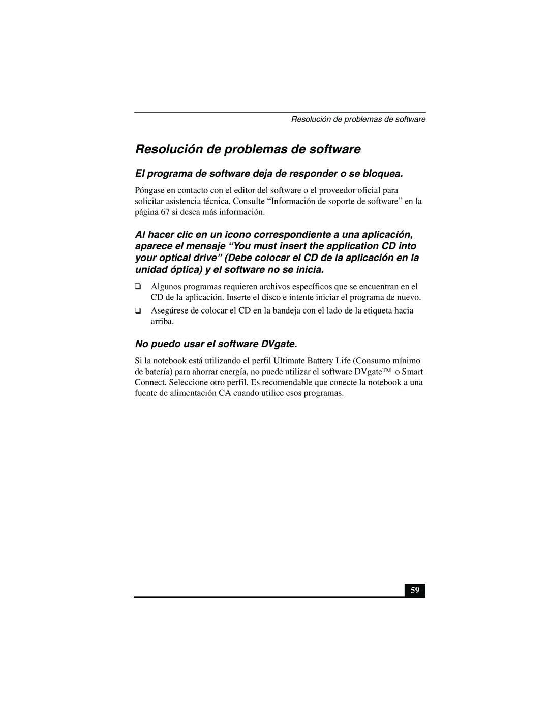 Sony PCG-FX877 service manual Resolución de problemas de software, El programa de software deja de responder o se bloquea 