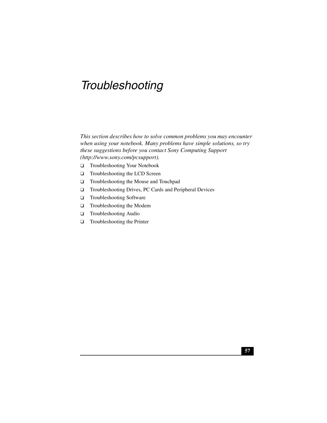 Sony PCG-GR200 quick start Troubleshooting 