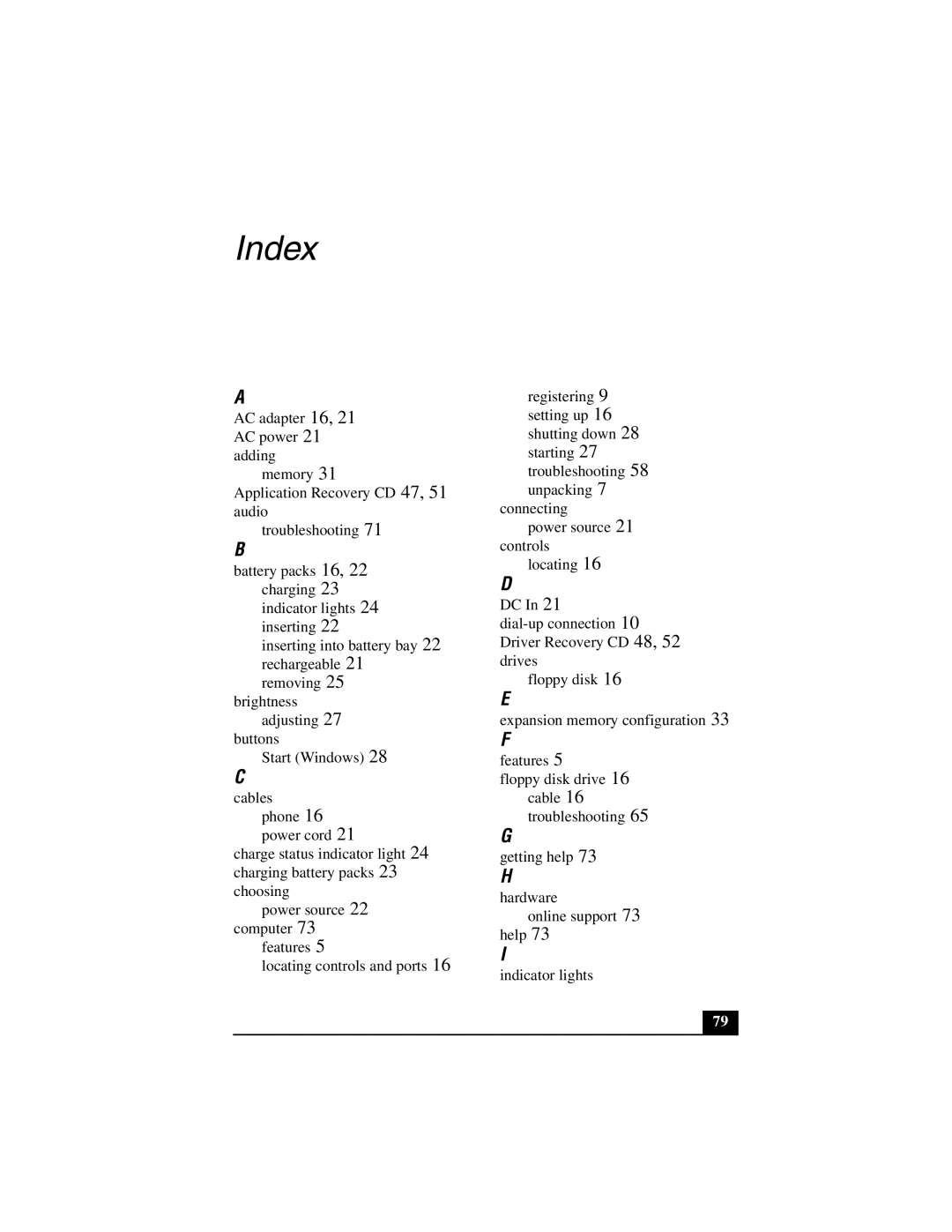 Sony PCG-GR200 quick start Index 