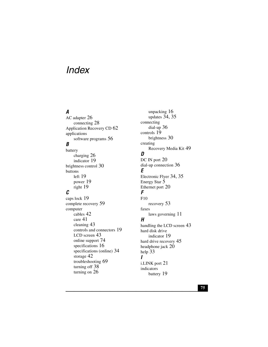 Sony PCG-GRT100 quick start Index 