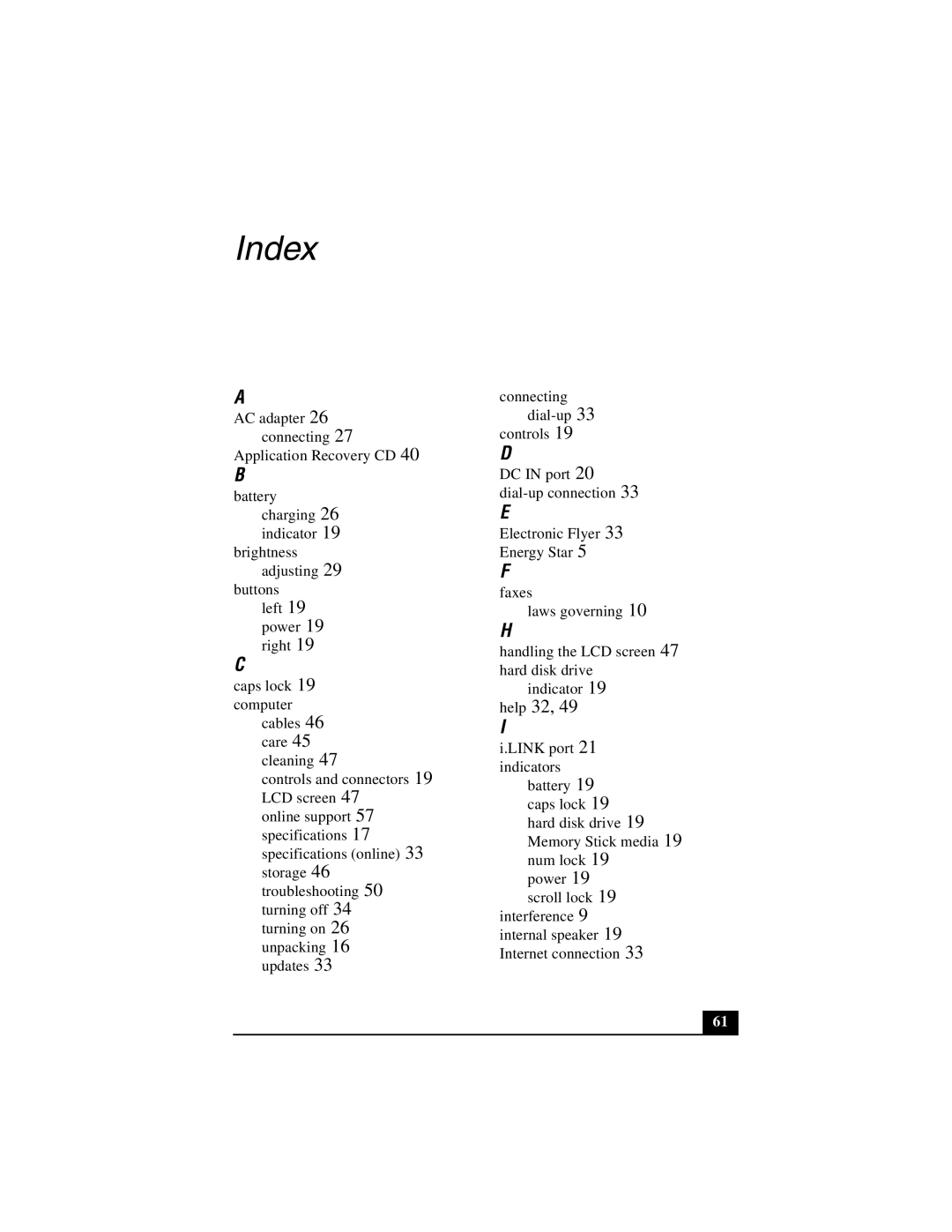 Sony PCG-GRZ530 quick start Index 