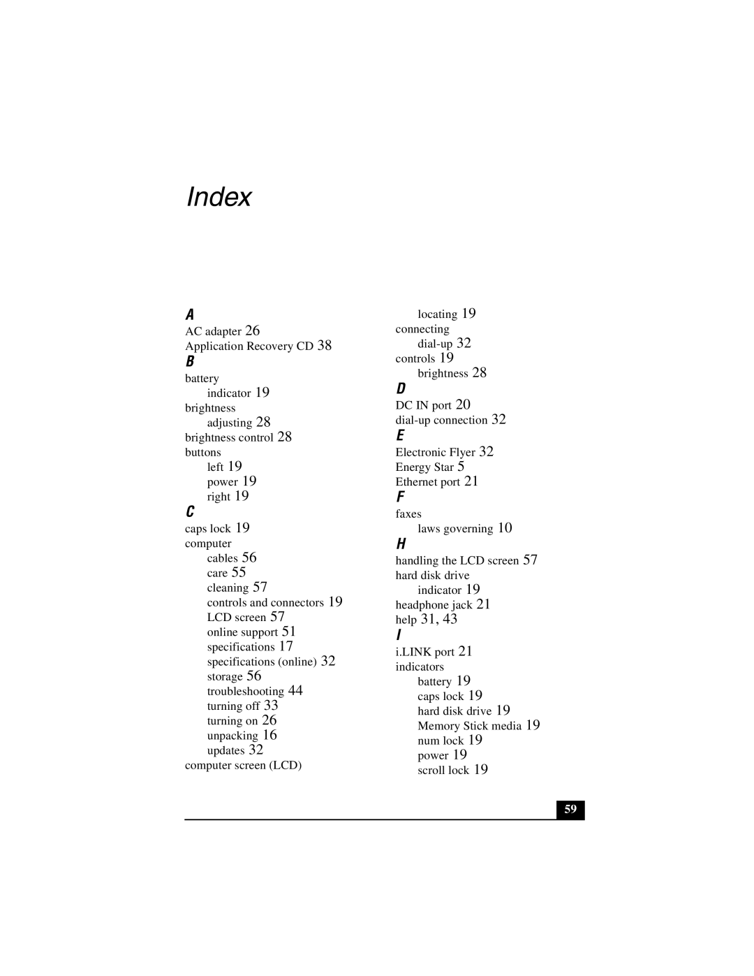 Sony PCG-NV200 quick start Index, Help 31 