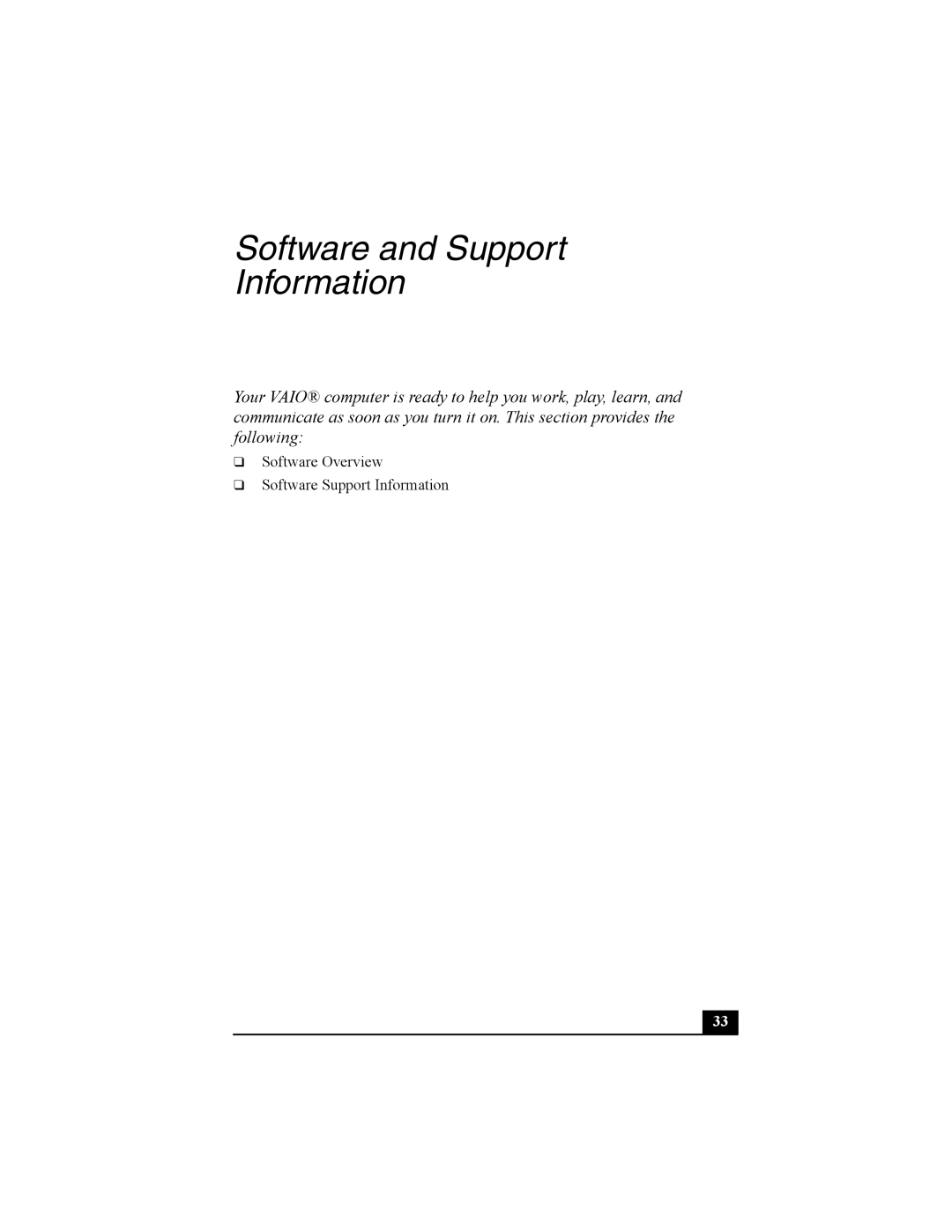 Sony PCG-R505 quick start Software and Support Information 