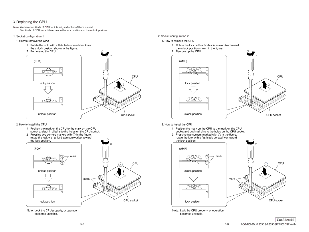 Sony PCG-R505DL, PCG-R505DSP, PCG-R505DSK service manual Replacing the CPU 