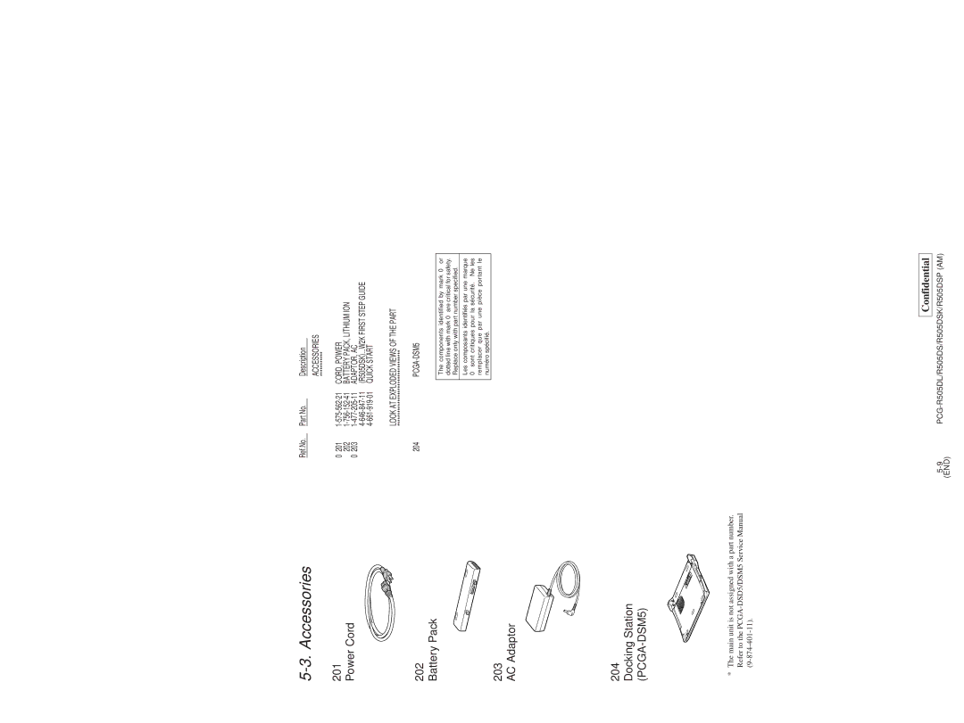 Sony PCG-R505DSP, PCG-R505DL, PCG-R505DSK service manual Accessories 