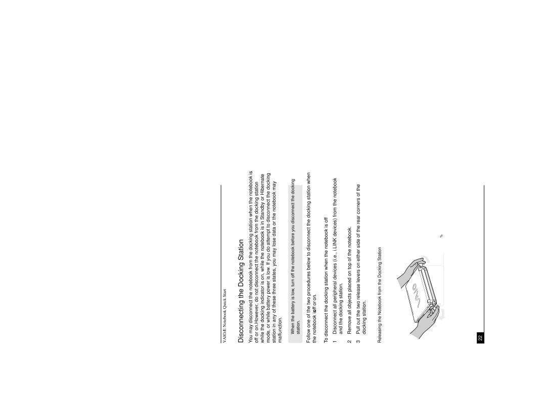 Sony PCG-R505DSK, PCG-R505DL Disconnecting the Docking Station, To disconnect the docking station when the notebook is off 