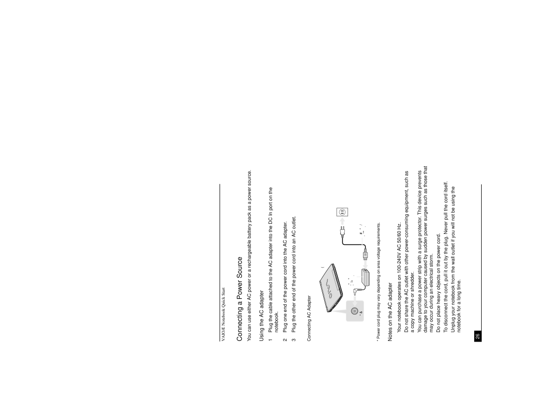 Sony PCG-R505DSK, PCG-R505DL, PCG-R505DSP service manual Connecting a Power Source, Using the AC adapter 