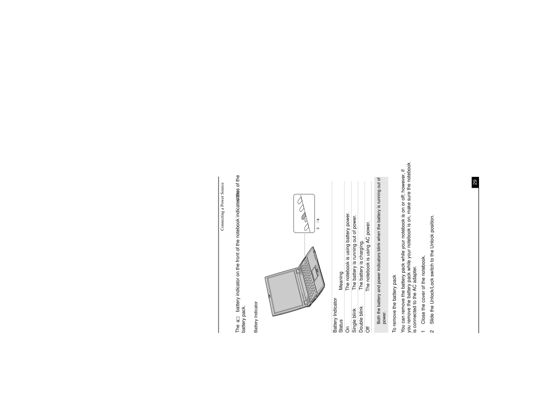 Sony PCG-R505DL, PCG-R505DSP, PCG-R505DSK service manual Battery Indicator Status Meaning, To remove the battery pack 