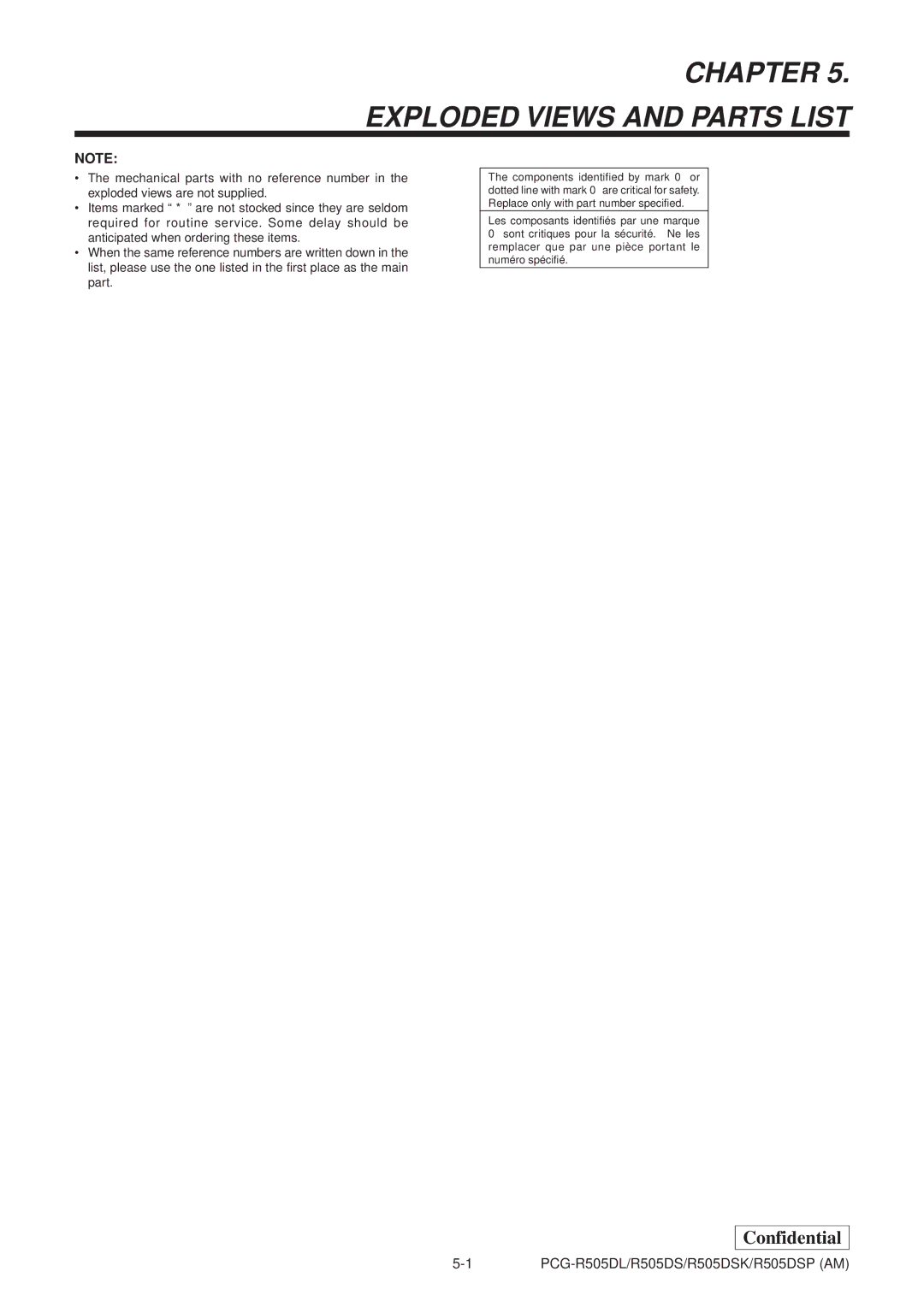 Sony PCG-R505DL, PCG-R505DSP, PCG-R505DSK service manual Chapter Exploded Views and Parts List 