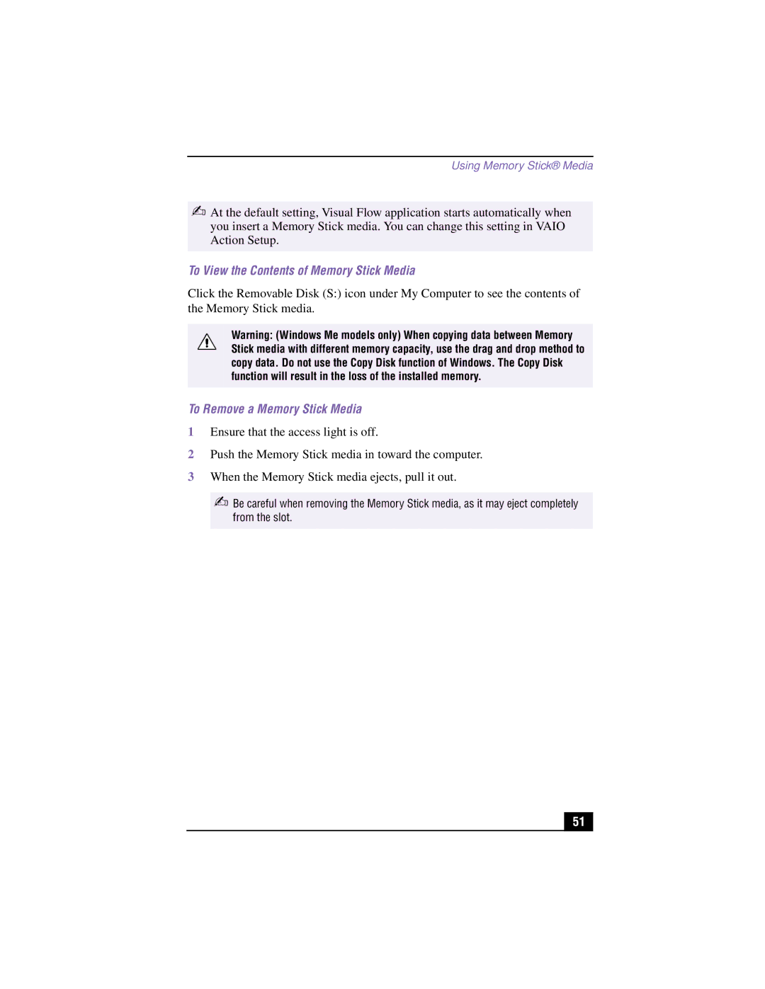 Sony PCG-R505TSK, PCG-R505TEK, PCG-R505TS, PCG-R505T manual To View the Contents of Memory Stick Media 