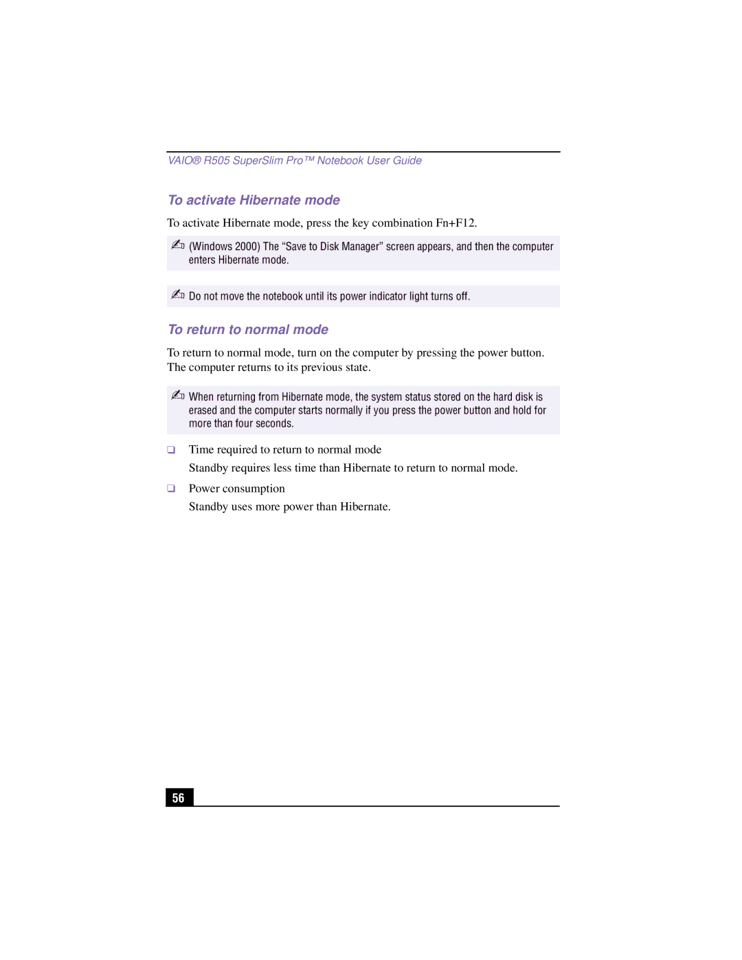 Sony PCG-R505TSK, PCG-R505TEK, PCG-R505TS, PCG-R505T manual To activate Hibernate mode 