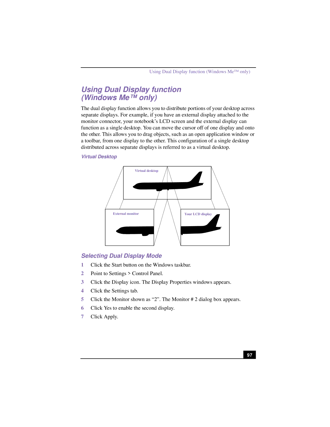 Sony PCG-R505TSK, PCG-R505TEK, PCG-R505TS, PCG-R505T manual Selecting Dual Display Mode, Virtual Desktop 