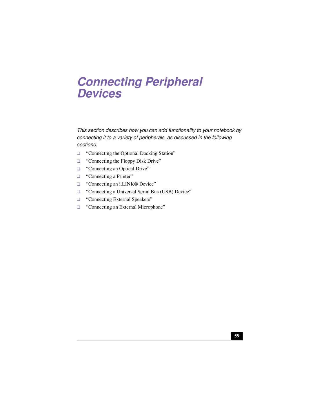 Sony PCG-R505TSK, PCG-R505TEK manual Connecting Peripheral Devices 