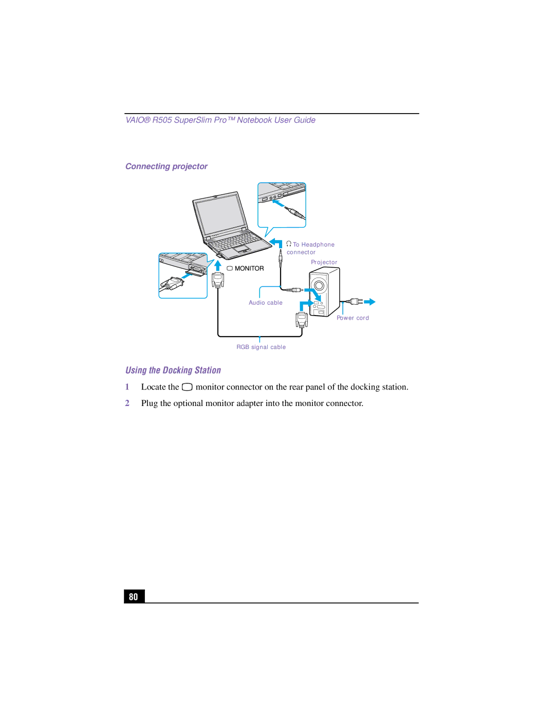 Sony PCG-R505TSK, PCG-R505TEK manual Connecting projector 