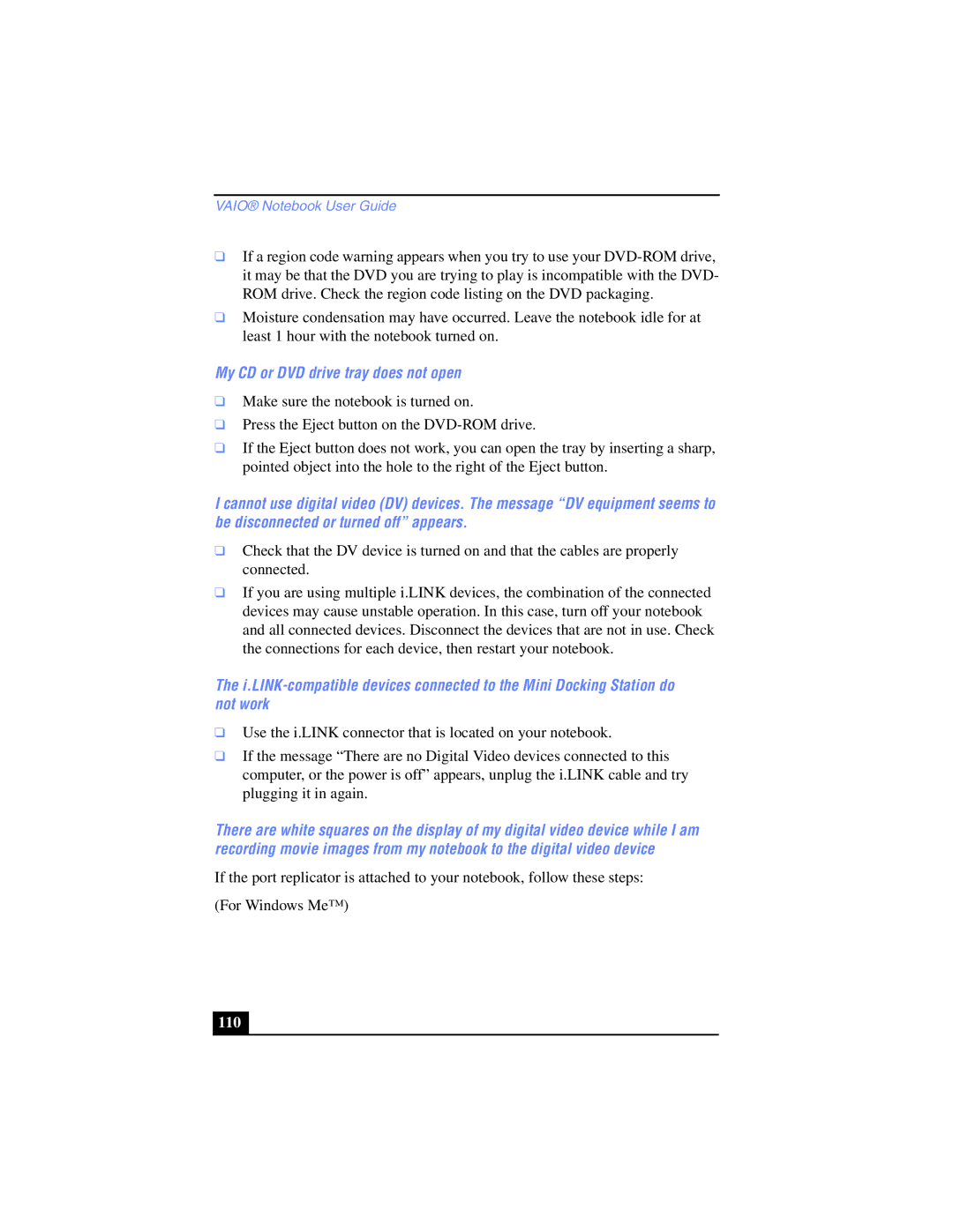 Sony PCG-SR17K manual My CD or DVD drive tray does not open 