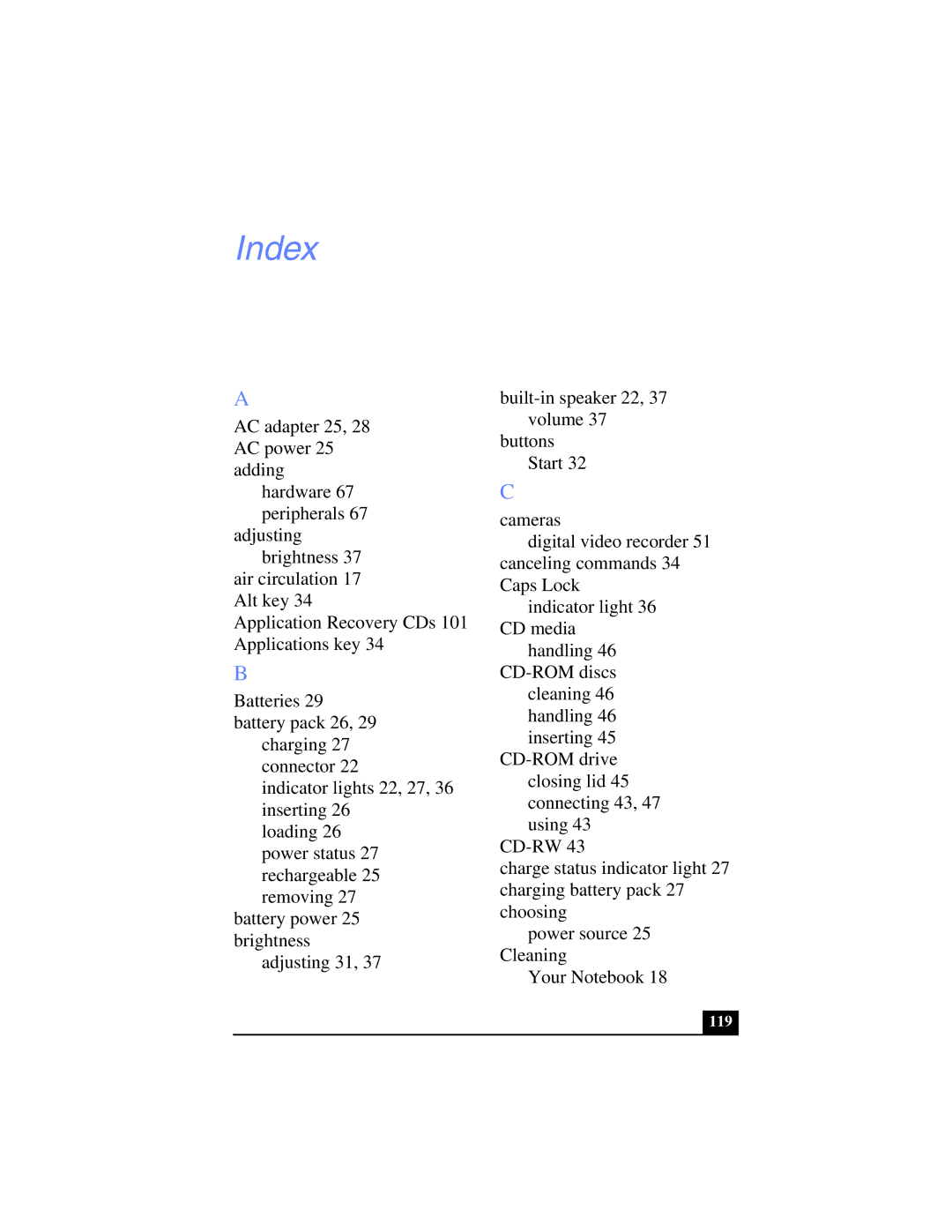 Sony PCG-SR17K manual Index 