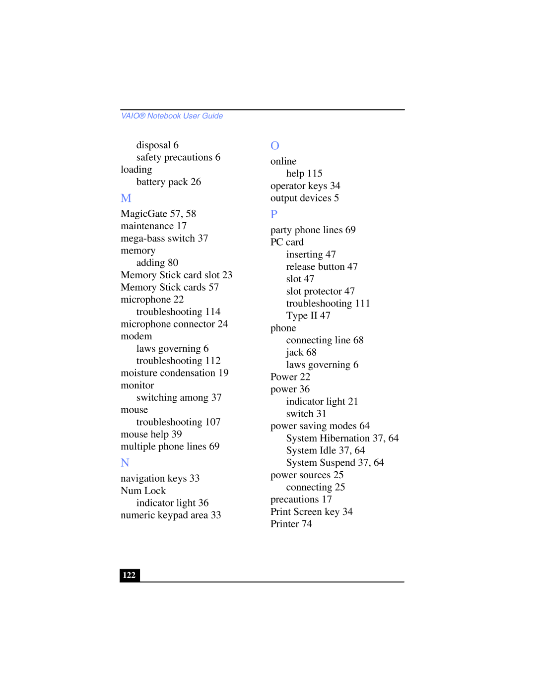 Sony PCG-SR17K manual 122 