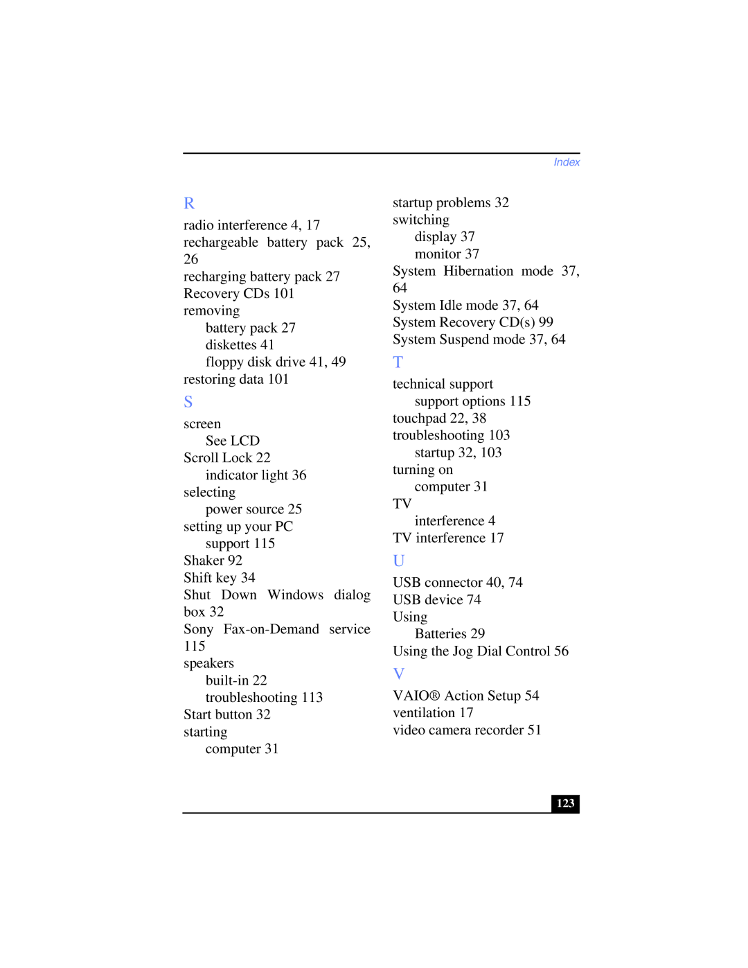 Sony PCG-SR17K manual 123 