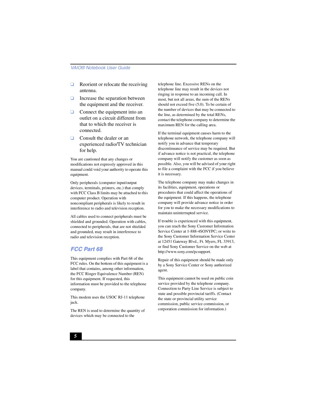 Sony PCG-SR17K manual FCC Part, This modem uses the Usoc RJ-11 telephone jack 