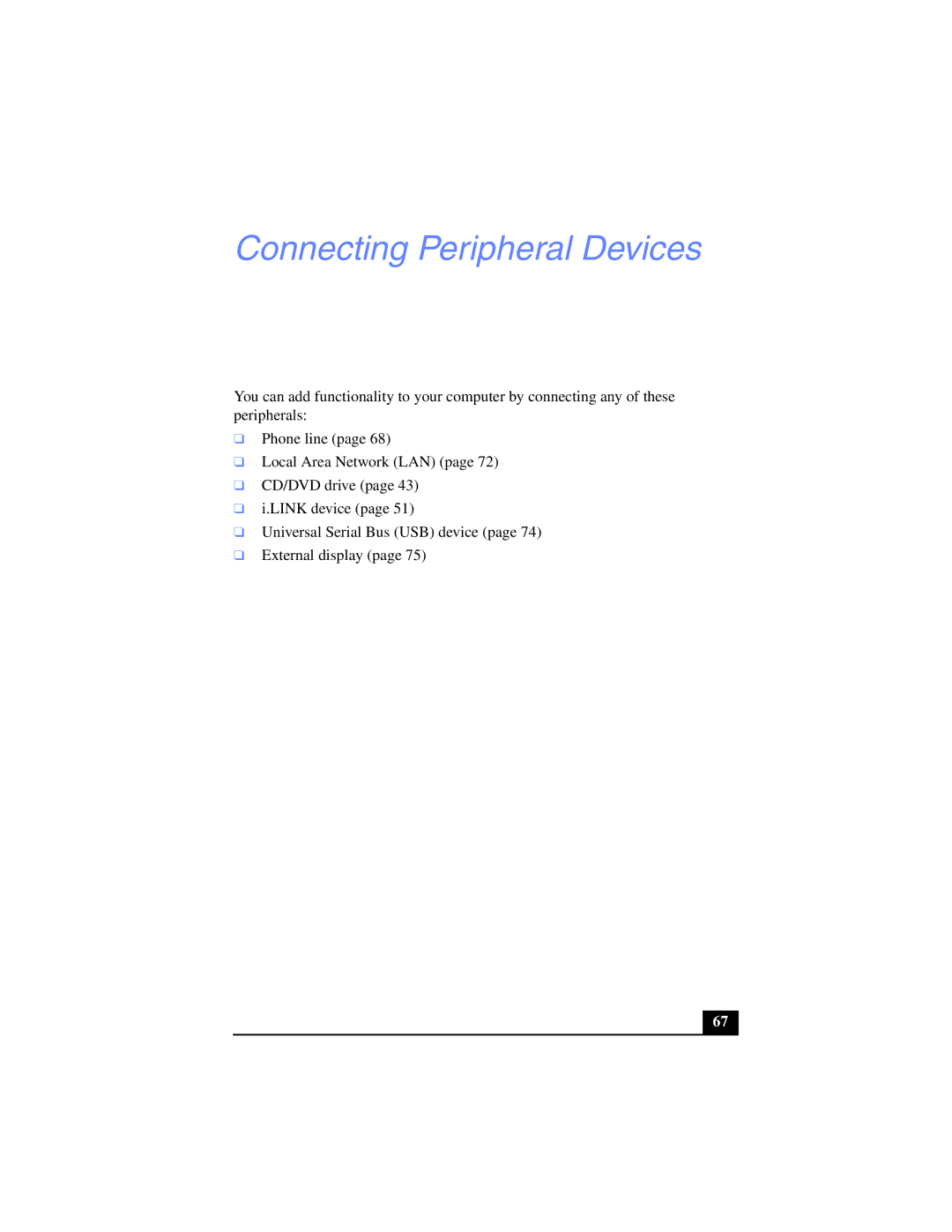 Sony PCG-SR17K manual Connecting Peripheral Devices 