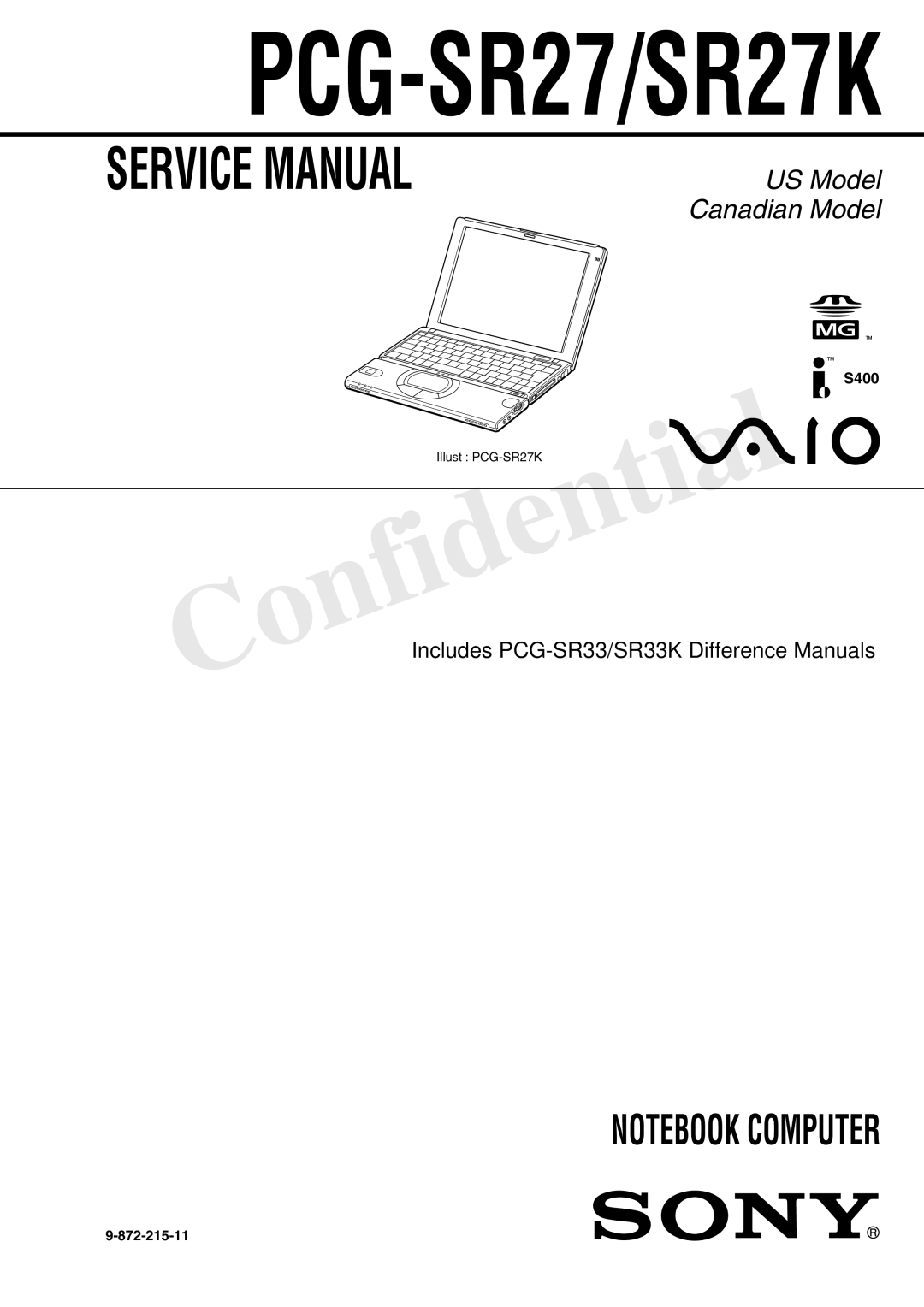 Sony PCG-SR27K service manual PCG-SR27/SR27K 