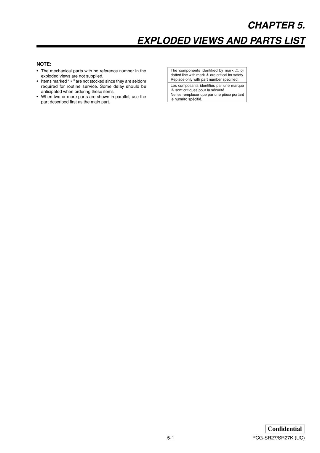 Sony PCG-SR27K service manual Chapter Exploded Views and Parts List 