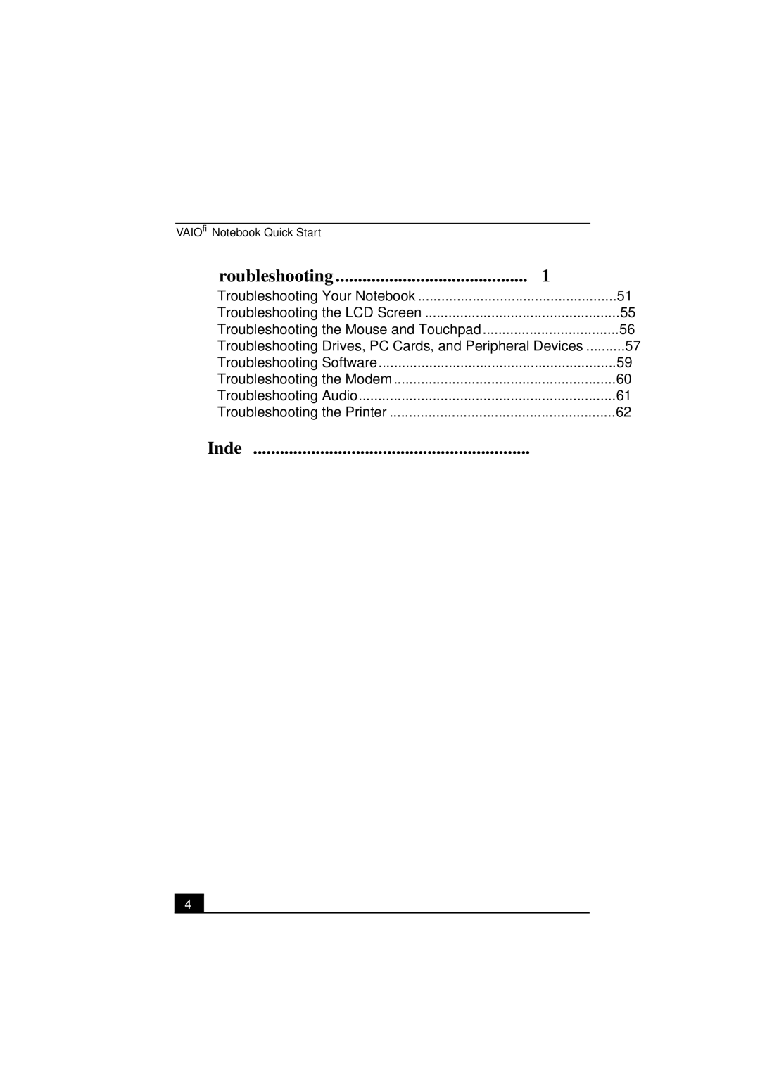 Sony PCG-SR27K service manual Troubleshooting, Index 