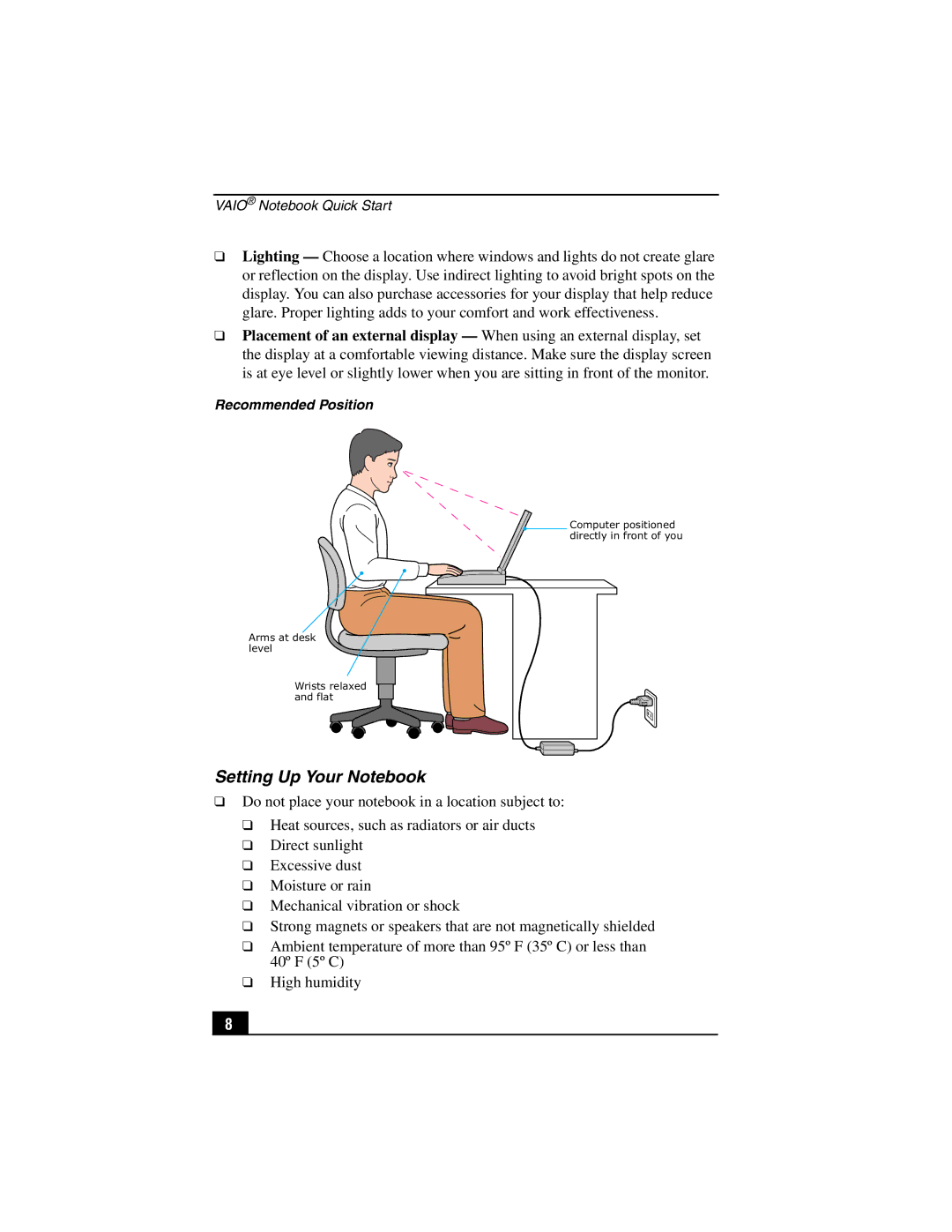 Sony PCG-SR27K service manual Setting Up Your Notebook 