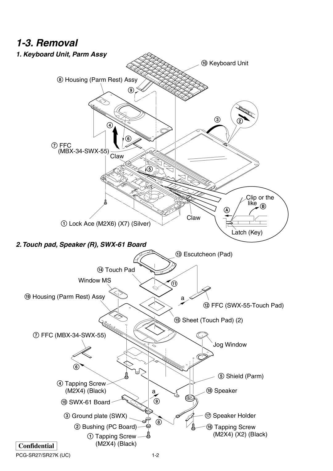 Sony PCG-SR27K service manual Removal 