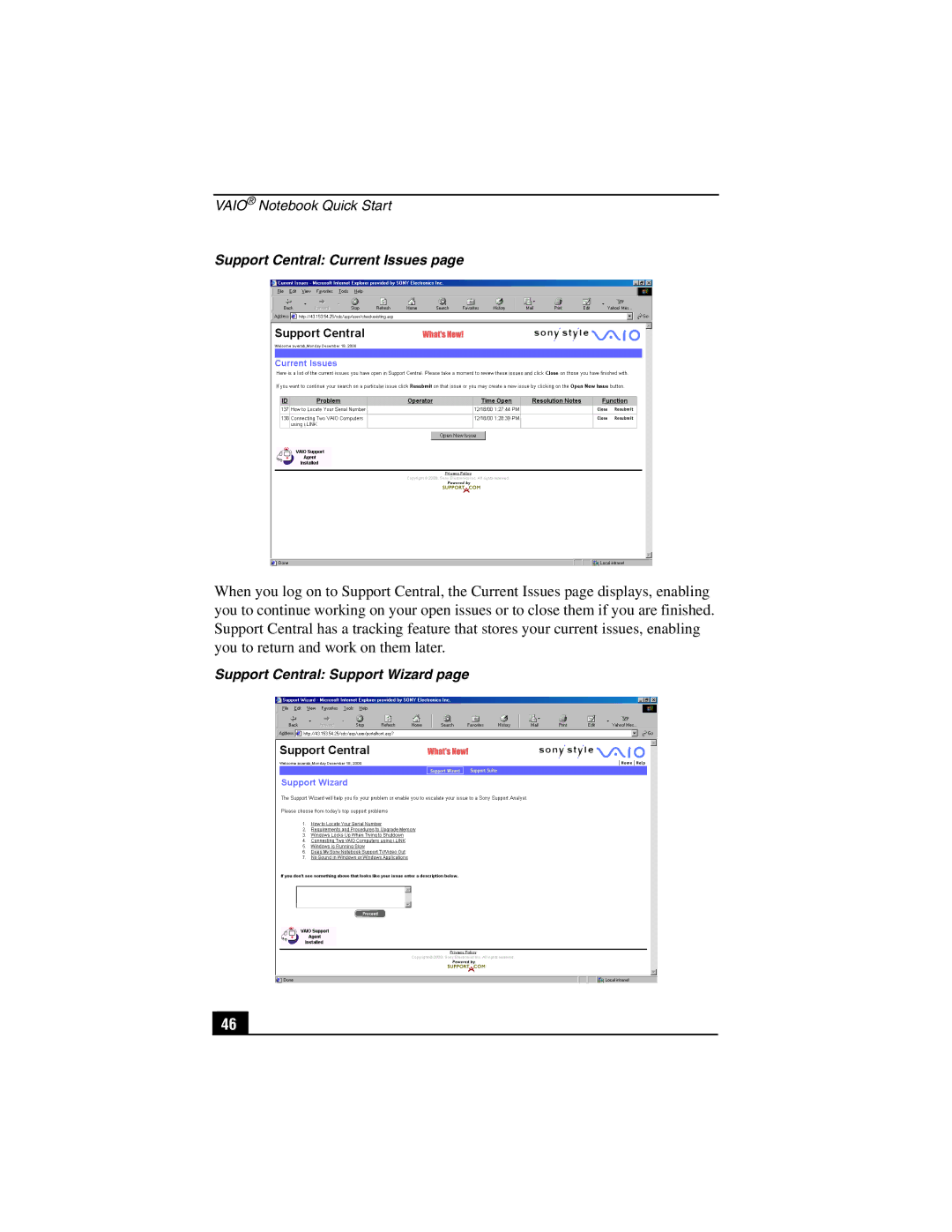 Sony PCG-SR27K service manual Support Central Current Issues 