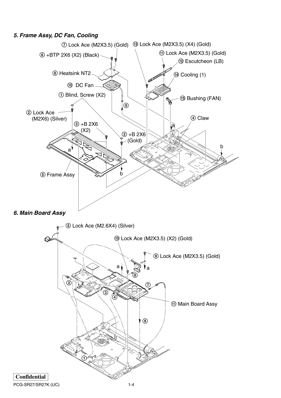 Sony PCG-SR27K service manual Frame Assy, DC Fan, Cooling 